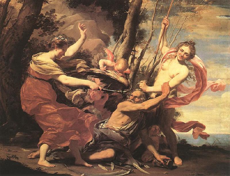 VOUET, Simon Father Time Overcome by Love, Hope and Beauty hf oil painting picture